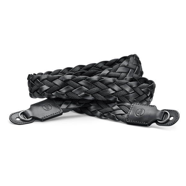 CarryingStrap, flat braided rayon & leather cord, black