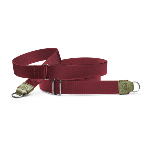 LEICA D-LUX 8 CARRYING STRAP, FABRIC, LEATHER, OLIVE/BURGUNDY