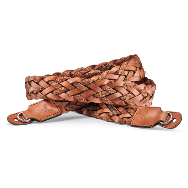 CarryingStrap,  flat braided rayon&  leather cord, cognac