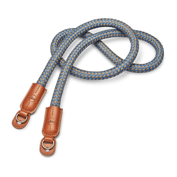 CarryingStrap,  roundbraidedrayon  & leather cord,  cognac, denim blue